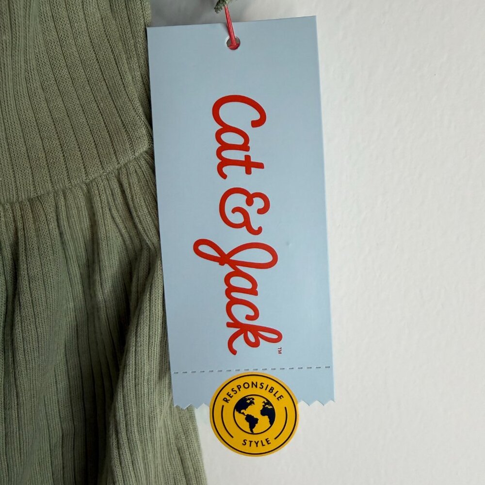 NWT Size 3T Cat & Jack Light Olive Green Short Sleeved Dress For Toddler - Picture 5 of 5